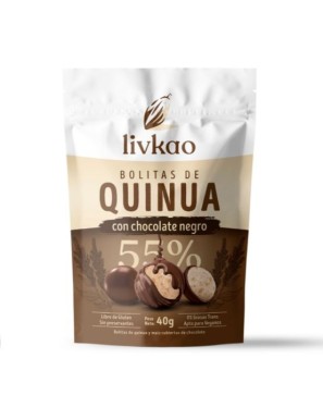 Bolitas quinua y maiz cubiertas de chocolate dark 40 gramos Marca Sunkao