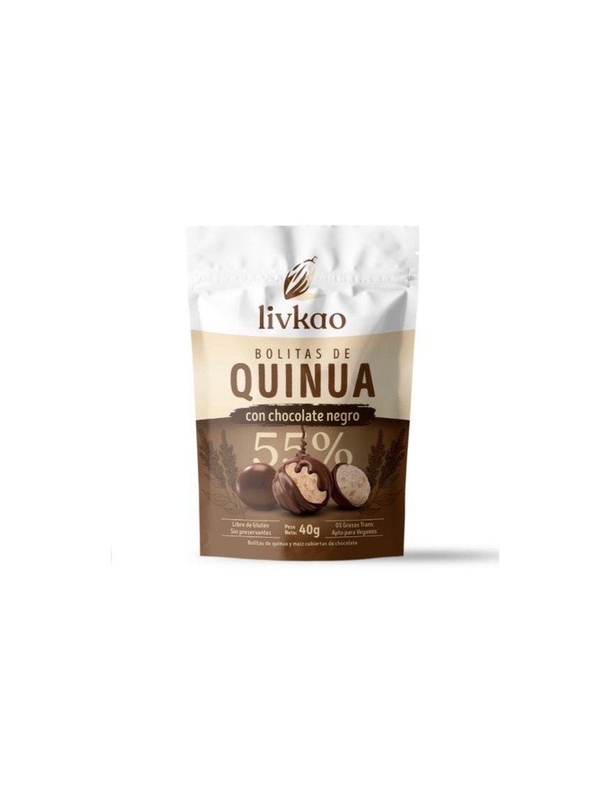 Bolitas quinua y maiz cubiertas de chocolate dark 40 gramos Marca Sunkao