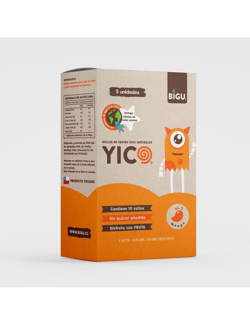 Yico mango caja 5 unidades de 25 gramos Marca Bigu snacks