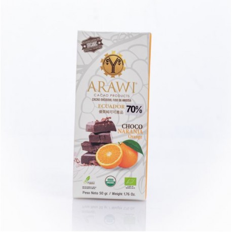 Barra choco naranja organica 70% 50 gramos Marca Arawi